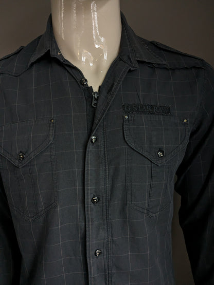 G-Star Raw shirt. With zipper and buttons. Black gray checked. Size L.
