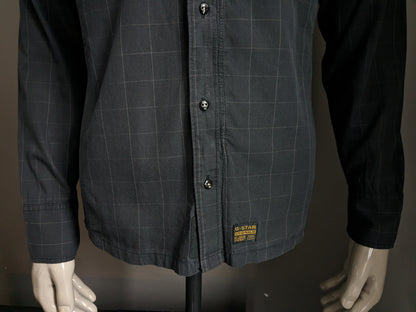 G-Star Raw shirt. With zipper and buttons. Black gray checked. Size L.