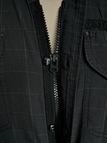 G-Star Raw shirt. With zipper and buttons. Black gray checked. Size L.