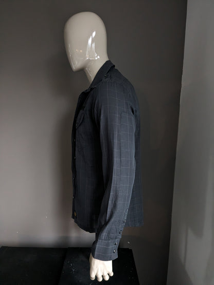 G-Star Raw shirt. With zipper and buttons. Black gray checked. Size L.
