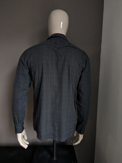 G-Star Raw shirt. With zipper and buttons. Black gray checked. Size L.