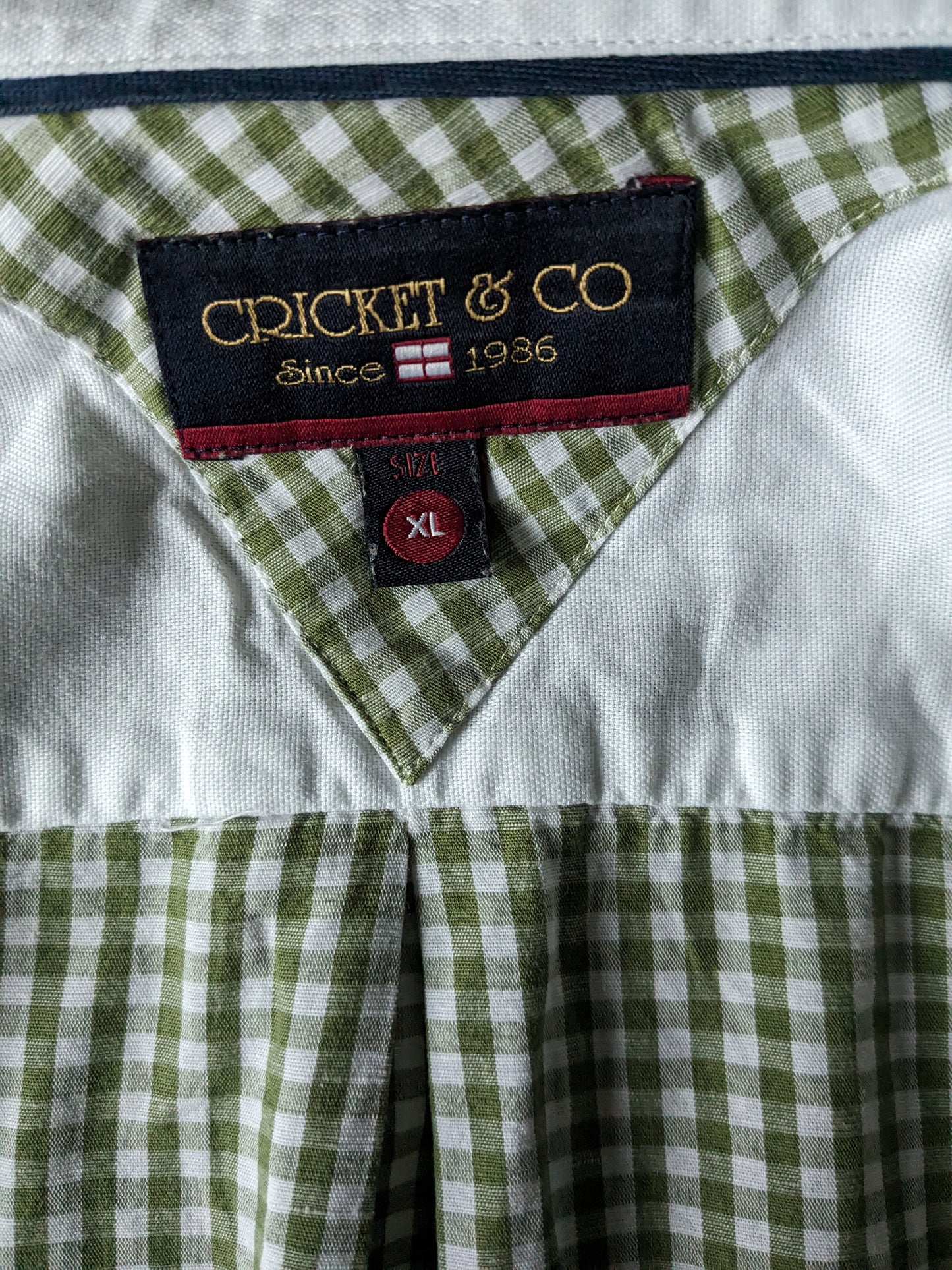 Cricket & Co Shirt. White a scacchi verdi. Taglia XL.