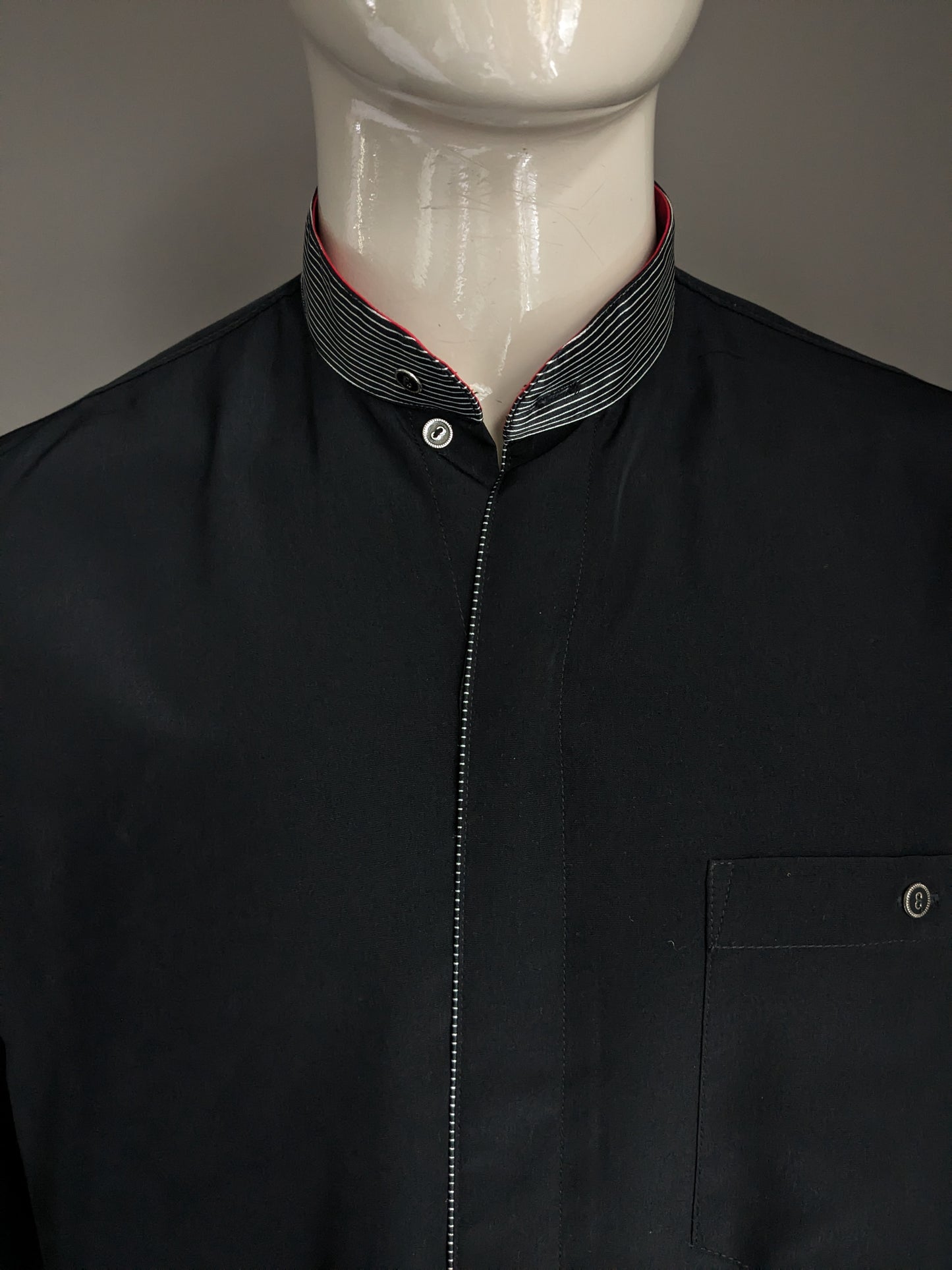 Camisa de leche vintage vertical / agricultores / cuello mao. Negro. Tamaño xl.