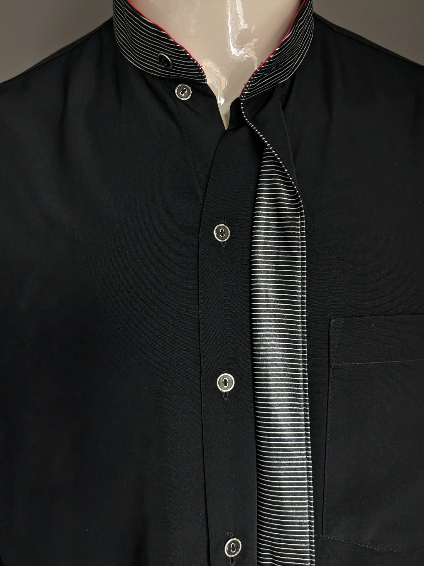 Vintage leche shirt upright / farmers / mao collar. Black. Size XL.