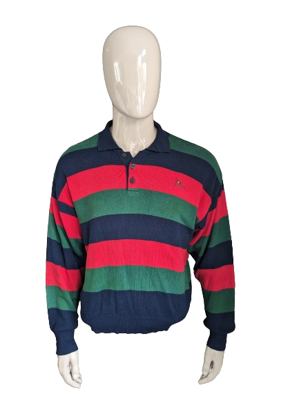 Red Green Vintage Polotrui. Green blue red striped. Size L / XL.