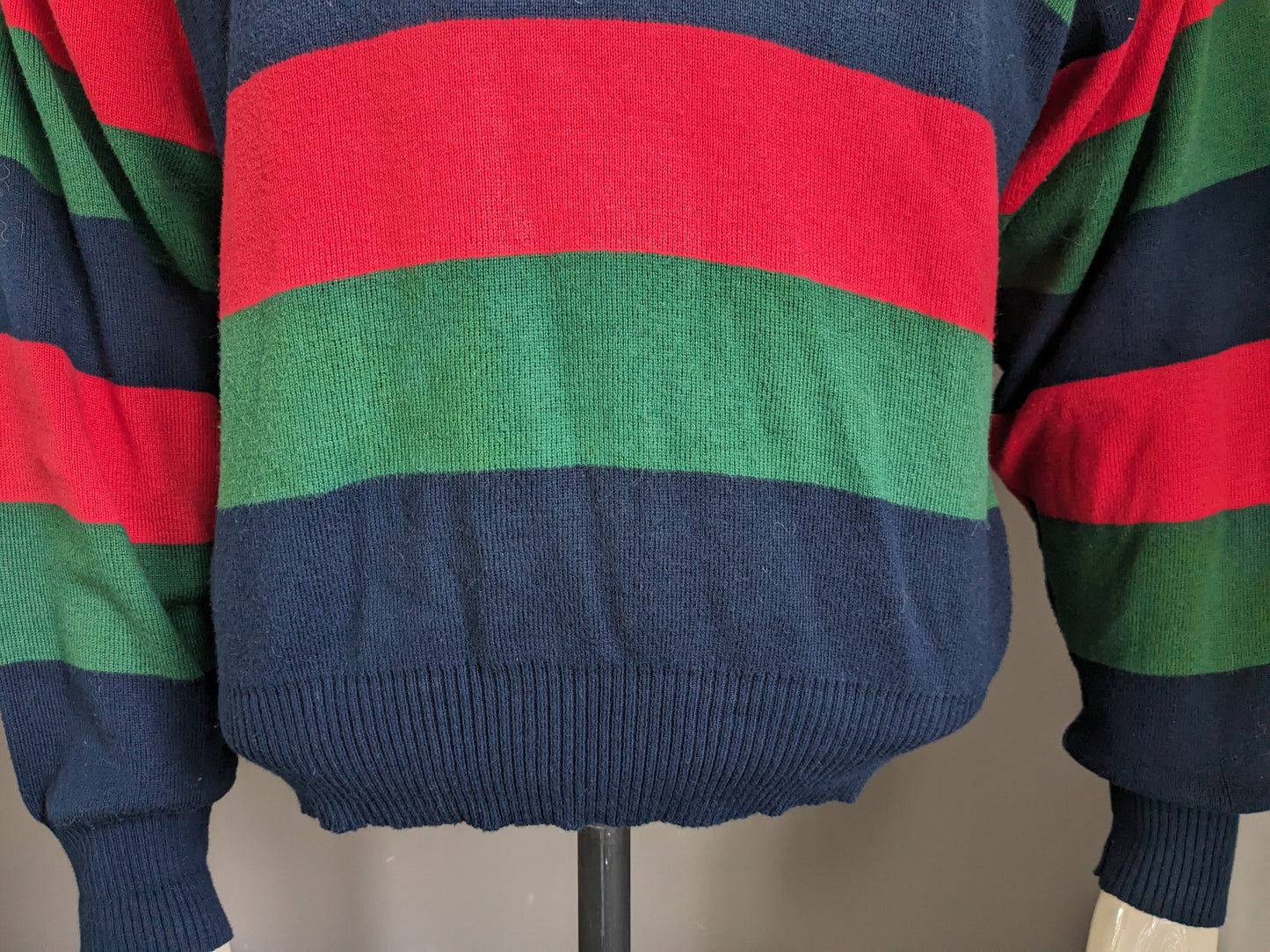 Red Green Vintage Polotrui. Green blue red striped. Size L / XL.