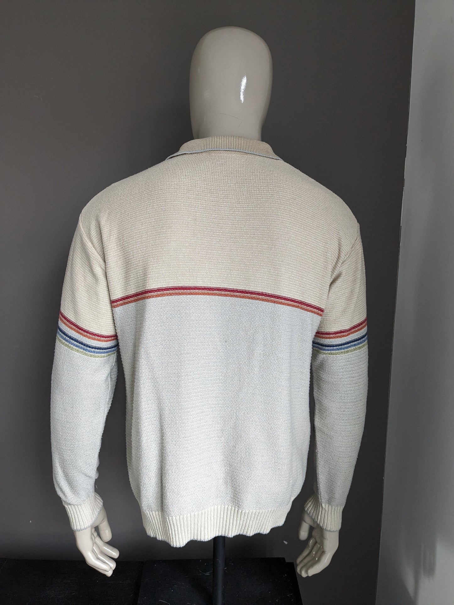 Vintage News Polo -Pullover mit Reißverschluss. Beige. Größe L.