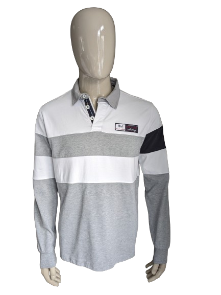Christian Berg Polo Sweater. White gray striped. Size L.