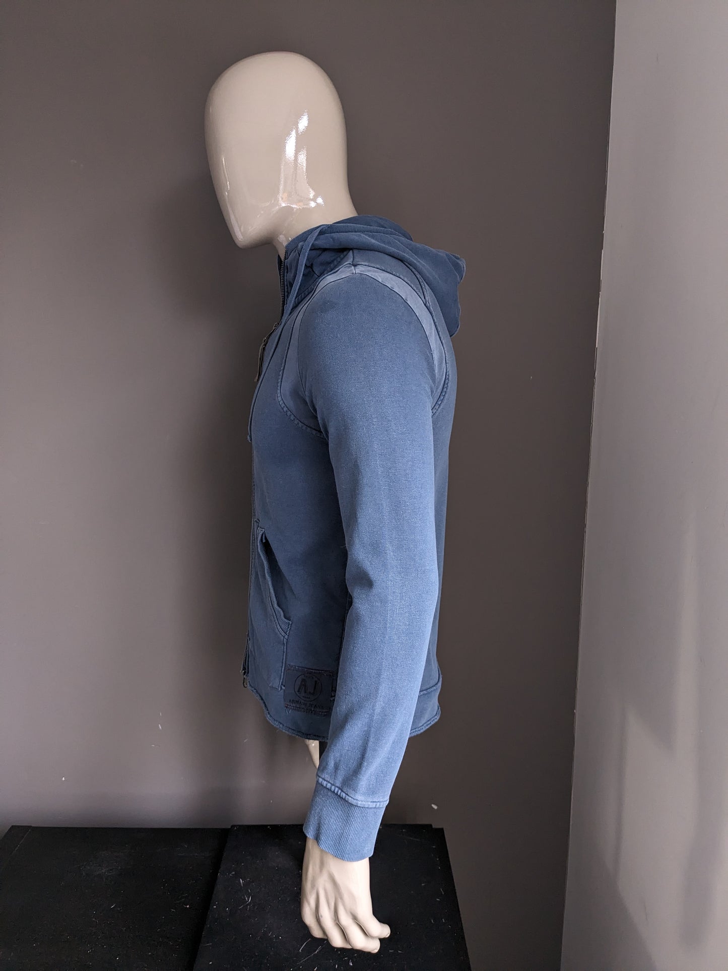 Armani Jeans Vest met Capuchon. Blauw. Maat M / S.