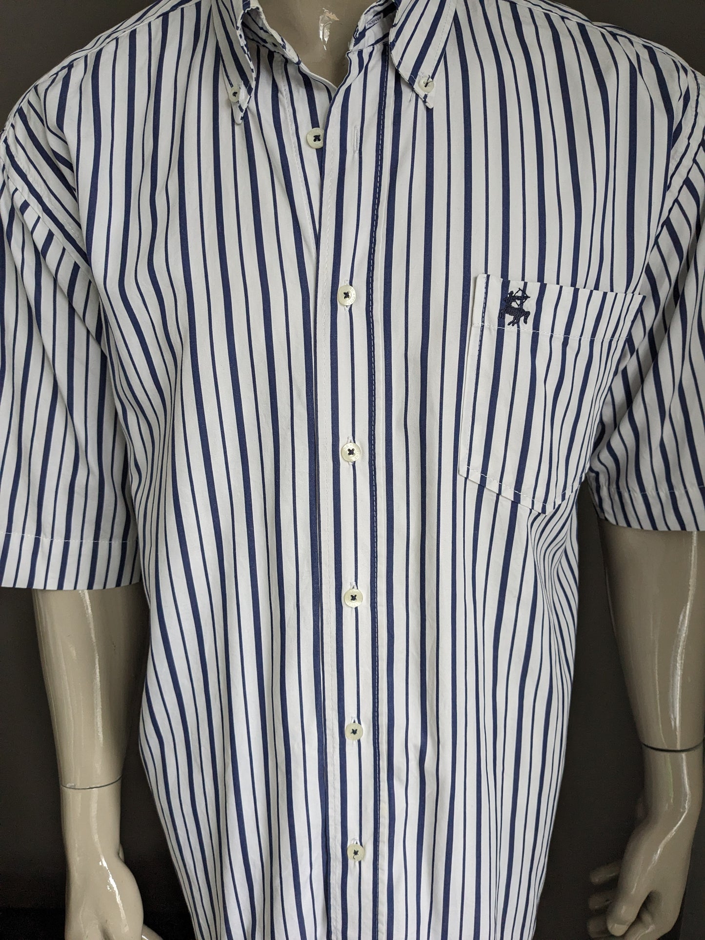 Vintage culture muscle shirt short sleeve. Blue white striped. Size XL.
