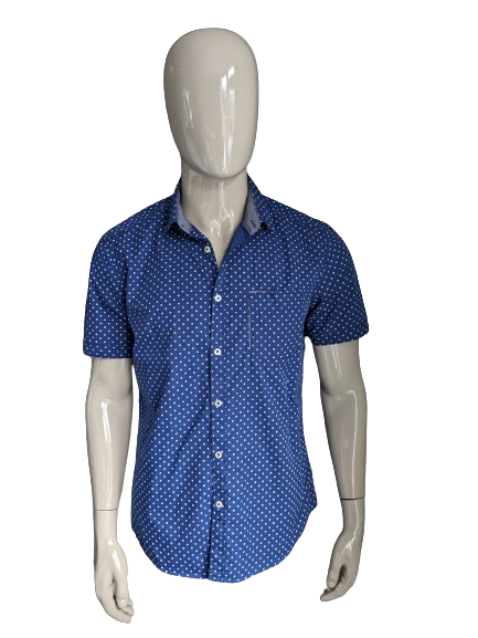 Esprit shirt short sleeve. Blue white print. Size L. Slim Fit.