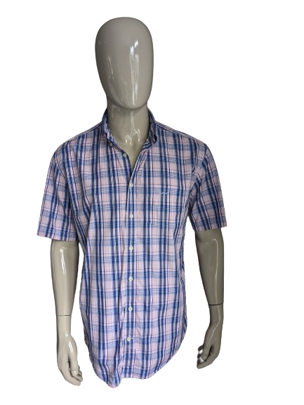 Gant shirt short sleeve. Pink blue white checkered. Size XL. Portofino Poplin. G-z fit.