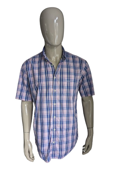 Gant short sleeve shirt. Pink Blue White checked. Size XL. Portofino Poplin. G-Z fit.