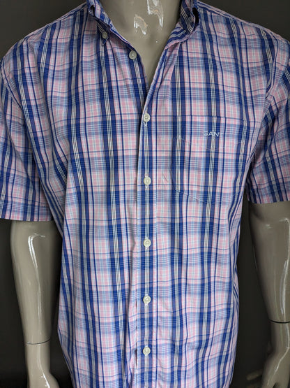 Gant short sleeve shirt. Pink Blue White checked. Size XL. Portofino Poplin. G-Z fit.