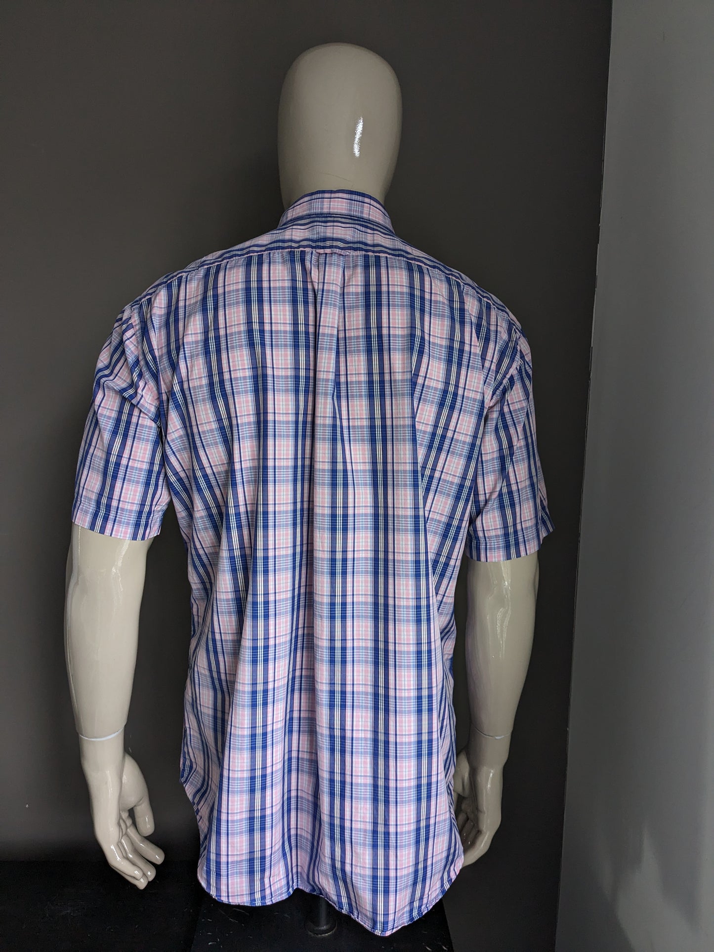 Gant short sleeve shirt. Pink Blue White checked. Size XL. Portofino Poplin. G-Z fit.