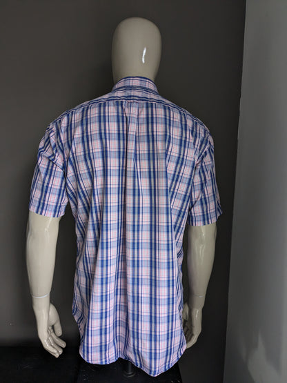 Gant short sleeve shirt. Pink Blue White checked. Size XL. Portofino Poplin. G-Z fit.