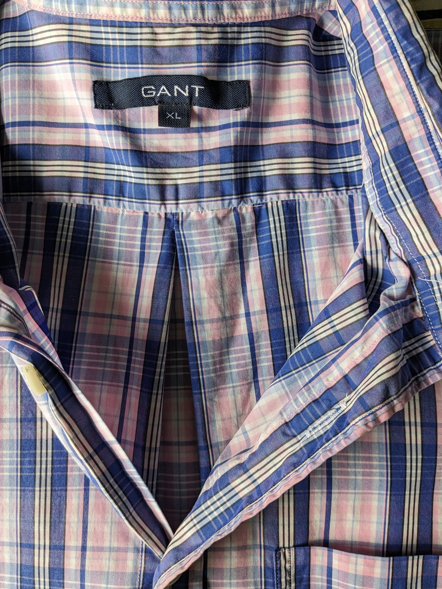 Gant short sleeve shirt. Pink Blue White checked. Size XL. Portofino Poplin. G-Z fit.