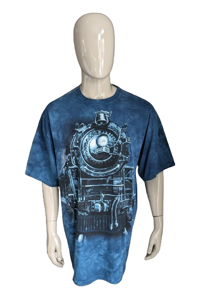 Das Mountain-Shirt. Dunkelblau mit Lokomotiven-Aufdruck. Größe 2XL / XXL.