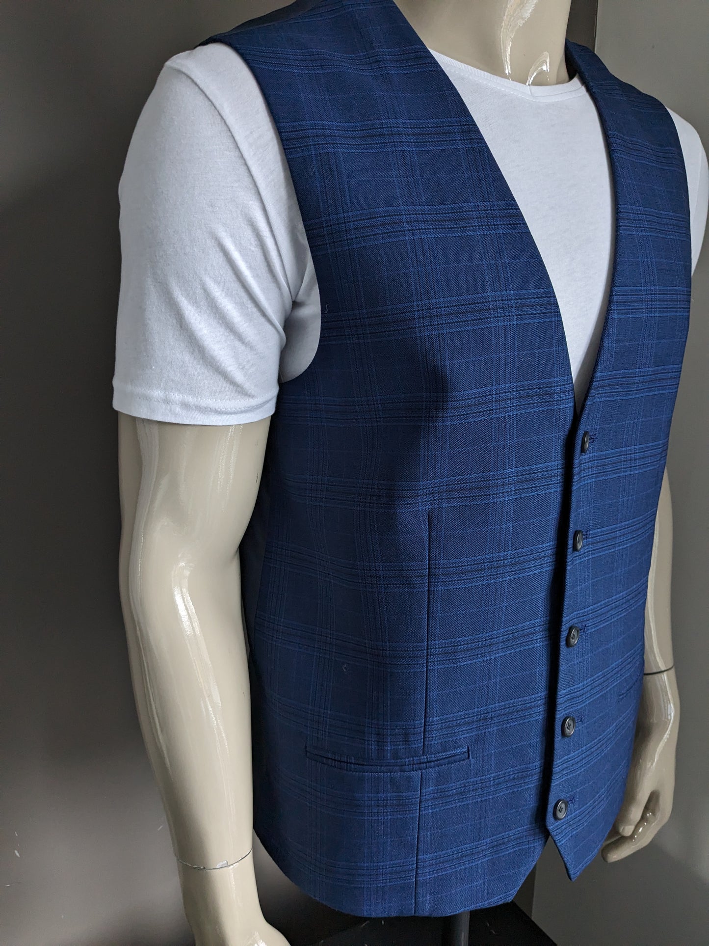 NEXT Tailoring gilet. Blauw Zwart geruit. Maat 54 / L.