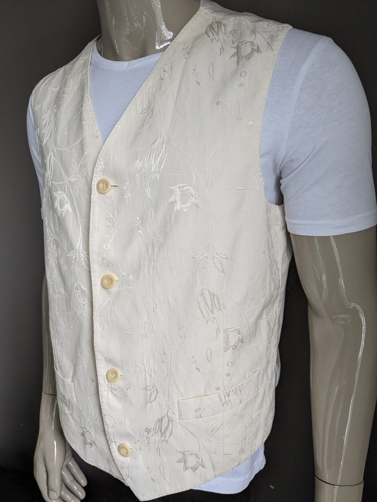 Hans Ubbink Wedding Day waistcoat. Beige floral motif. Size 56 / XL.