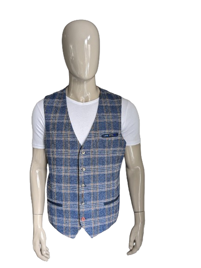 Fish named Fred gilet. Blauw Wit Bruin geruit. Maat 56 / XL.