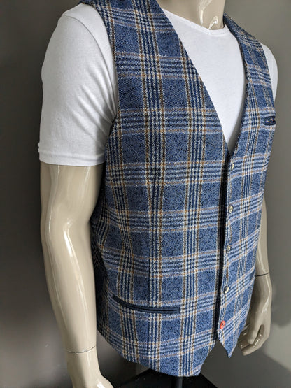 Fish named Fred gilet. Blauw Wit Bruin geruit. Maat 56 / XL.