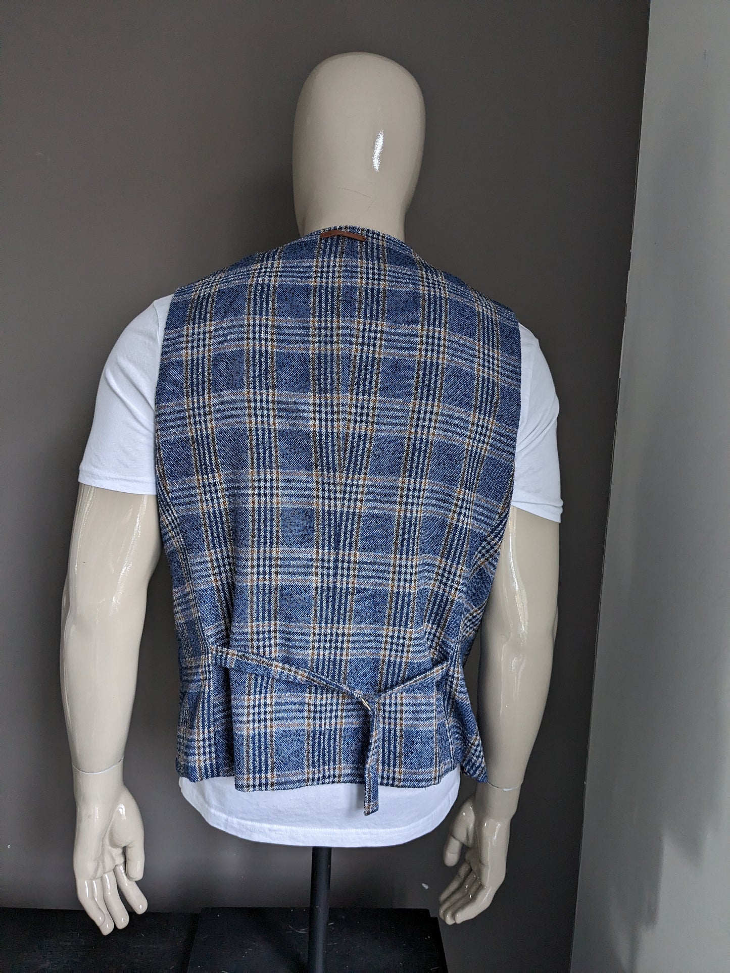 Fish named Fred gilet. Blauw Wit Bruin geruit. Maat 56 / XL.