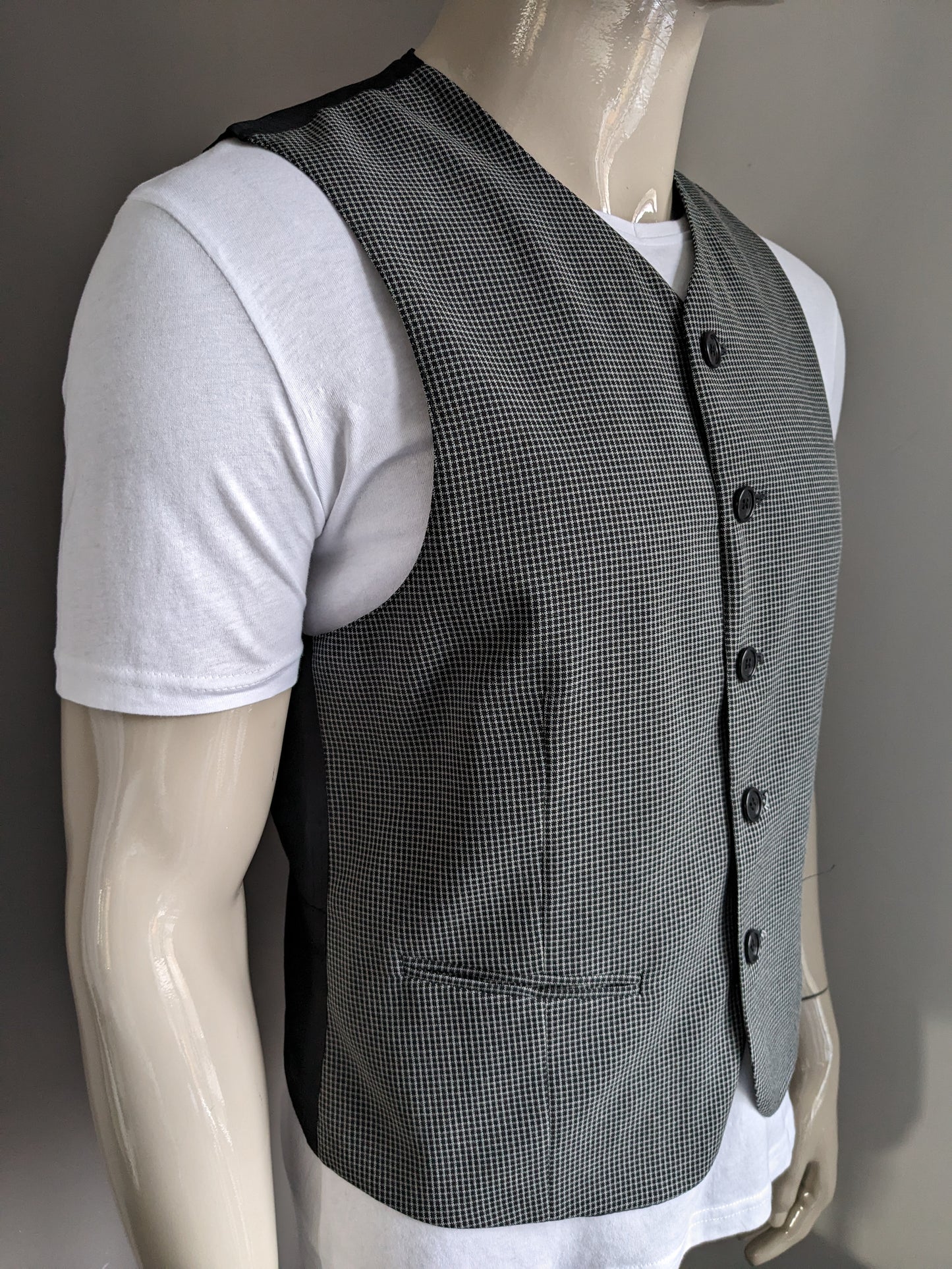 Vintage Angelo Litrico waistcoat. Black gray checkered. Size 48 / M.