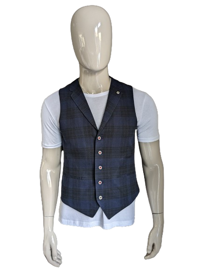 Steven van Vliet Blue Line gilet met revers. Blauw Zwart geruit. Maat 48 / M.