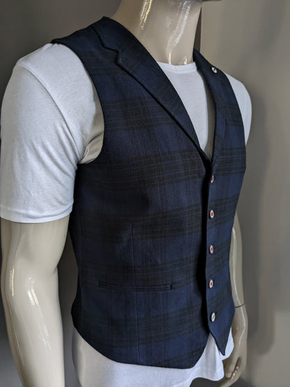 Steven van Vliet Blue Line gilet met revers. Blauw Zwart geruit. Maat 48 / M.