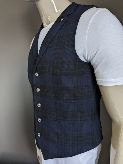 Steven van Vliet Blue Line gilet met revers. Blauw Zwart geruit. Maat 48 / M.