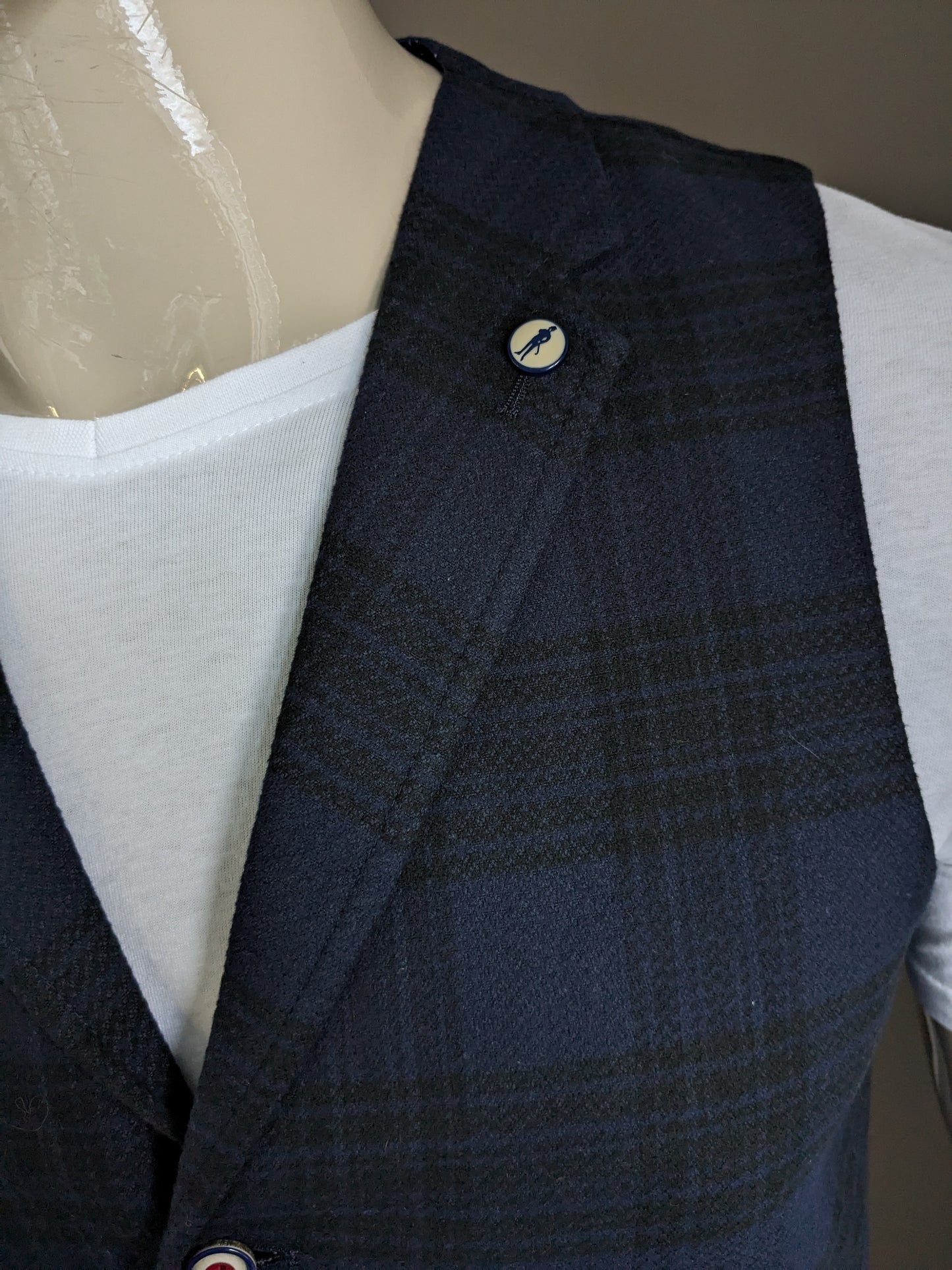 Steven van Vliet Blue Line gilet met revers. Blauw Zwart geruit. Maat 48 / M.