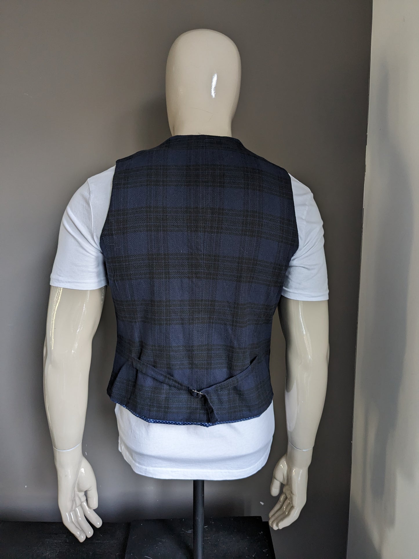 Steven van Vliet Blue Line gilet met revers. Blauw Zwart geruit. Maat 48 / M.
