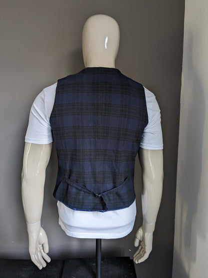 Steven van Vliet Blue Line gilet met revers. Blauw Zwart geruit. Maat 48 / M.