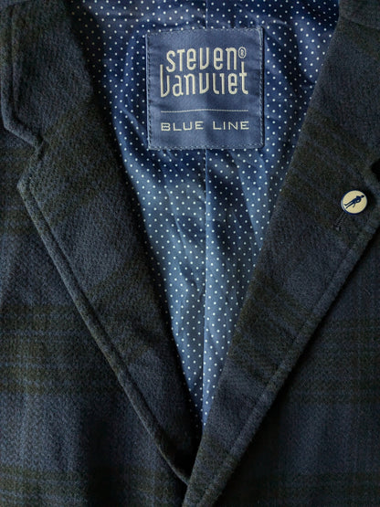 Steven van Vliet Blue Line gilet met revers. Blauw Zwart geruit. Maat 48 / M.