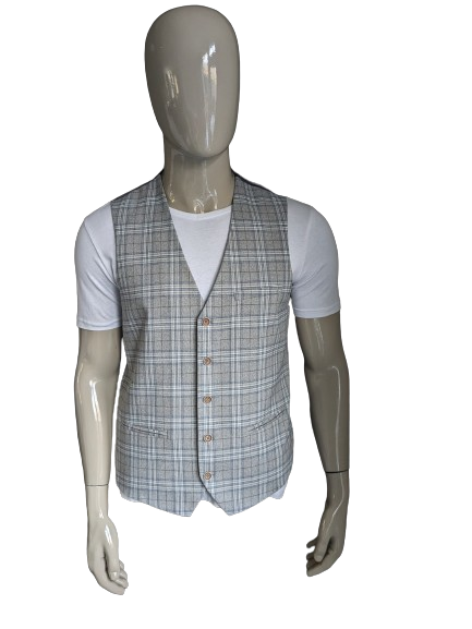 We fashion waistcoat. Gray blue brown checked. Size 52 / L.