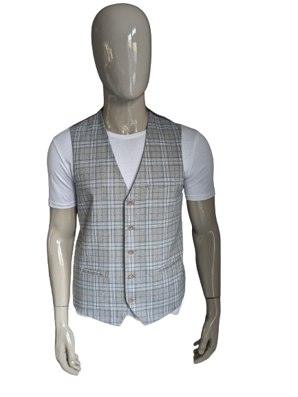 WE Fashion gilet .Grijs Blauw Bruin geruit. Maat 52 / L.