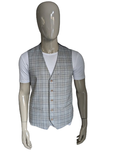 WE Fashion gilet .Grijs Blauw Bruin geruit. Maat 52 / L.