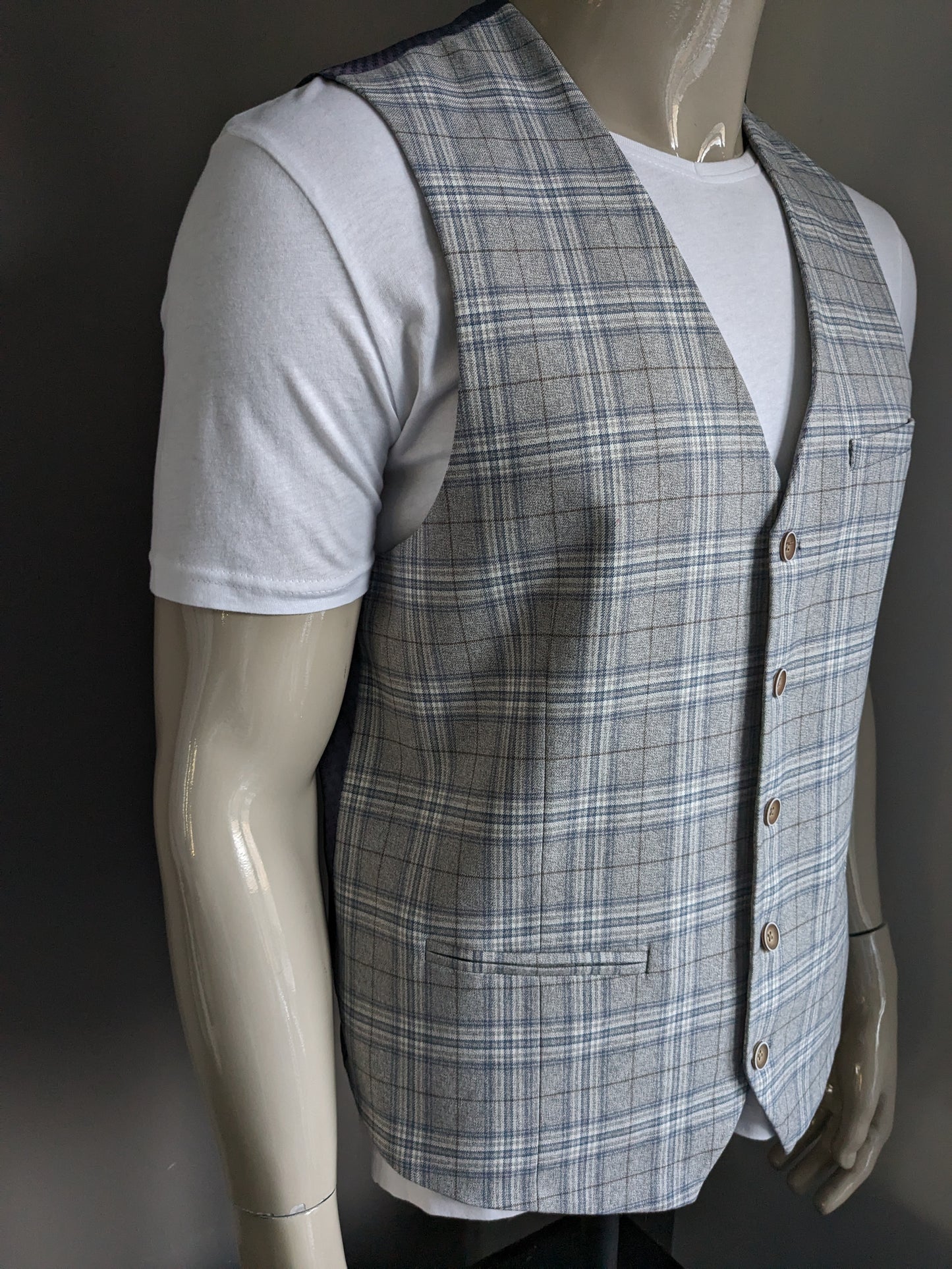 WE Fashion gilet .Grijs Blauw Bruin geruit. Maat 52 / L.