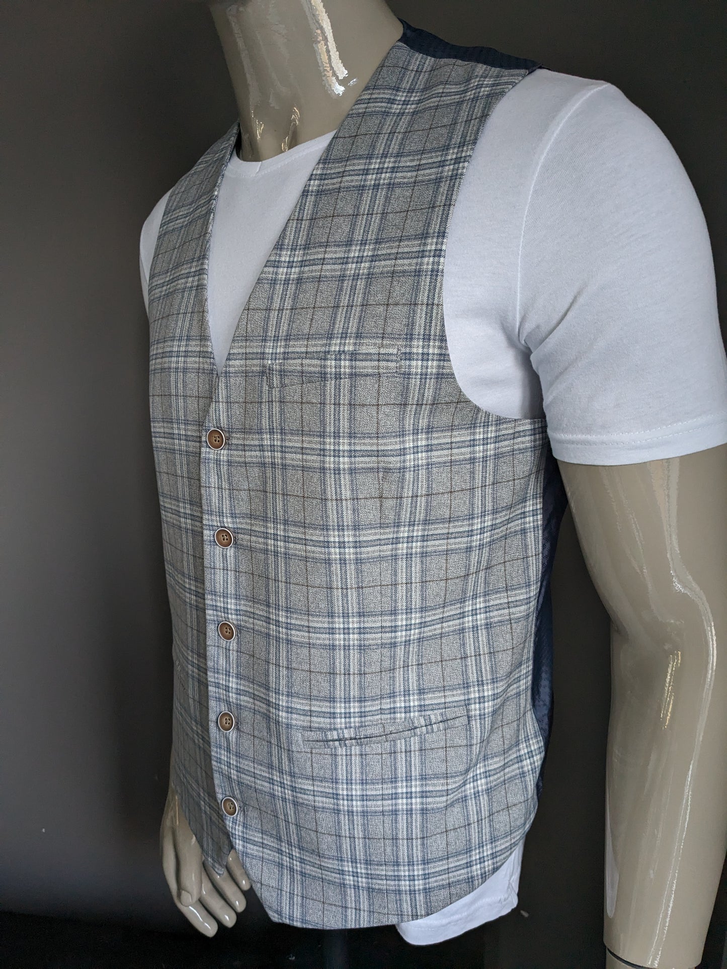WE Fashion gilet .Grijs Blauw Bruin geruit. Maat 52 / L.
