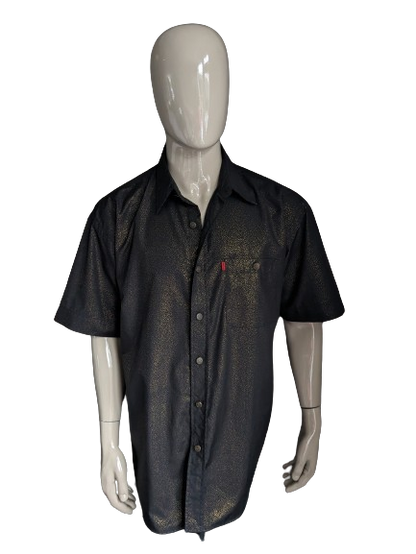 Shirt.com overhemd korte mouw. Zwart goudkleurig gestippeld. Mooie knopen. Maat XXL / 2XL.