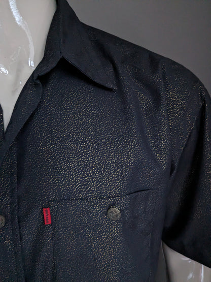 Shirt.com overhemd korte mouw. Zwart goudkleurig gestippeld. Mooie knopen. Maat XXL / 2XL.