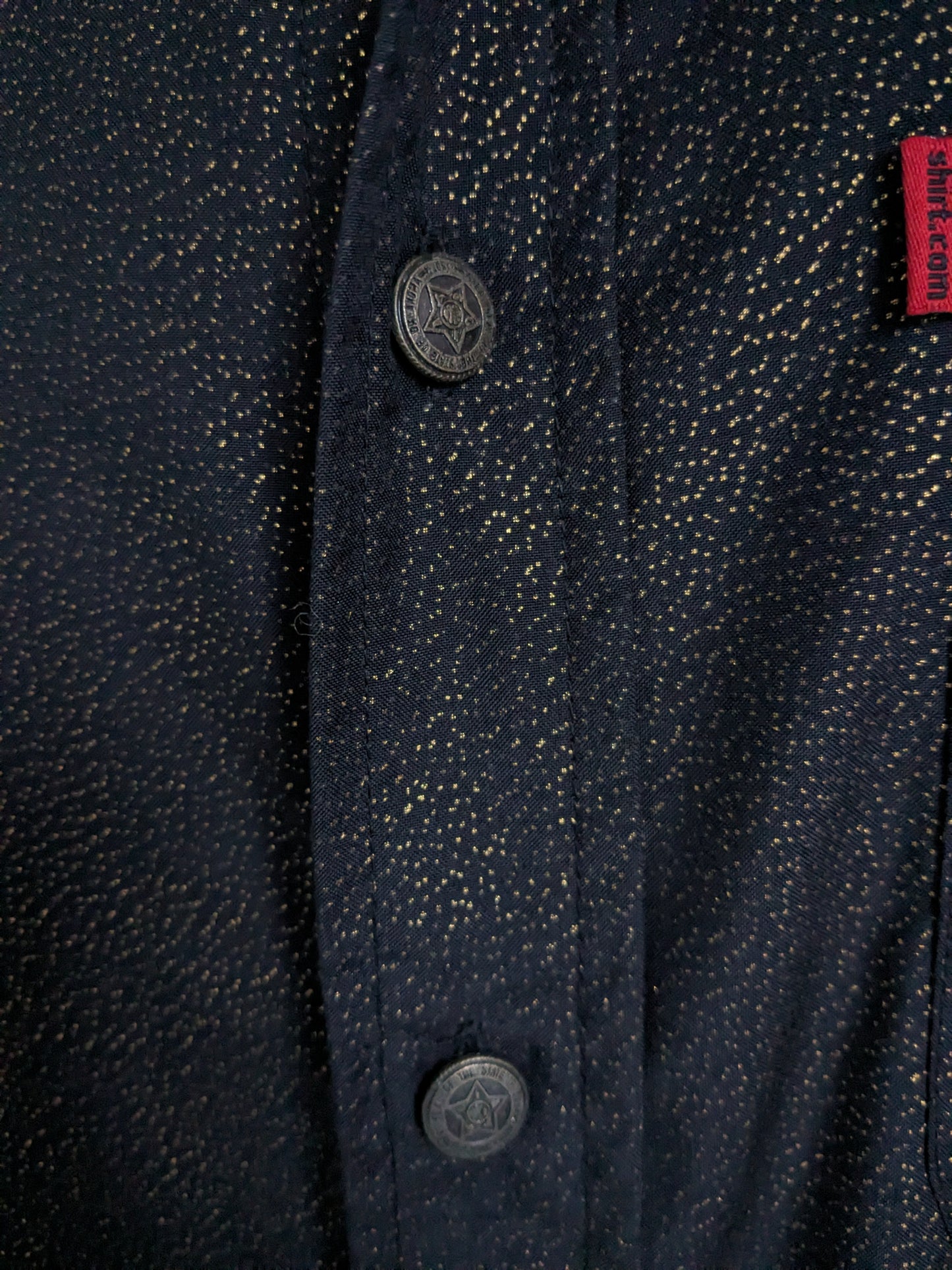 Shirt.com overhemd korte mouw. Zwart goudkleurig gestippeld. Mooie knopen. Maat XXL / 2XL.