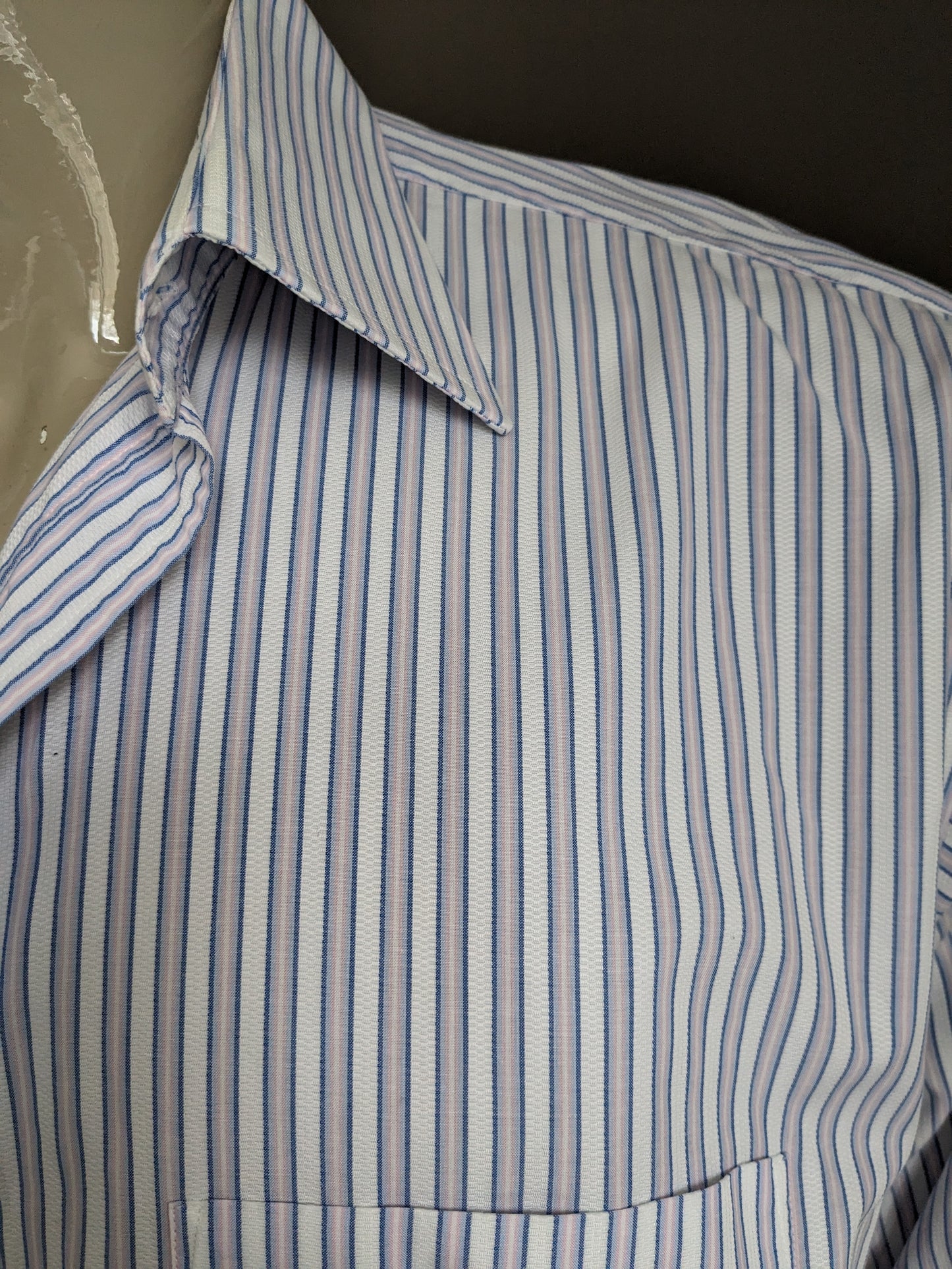 Vintage Arrow overhemd. Blauw Roze Wit gestreept. Maat XL.