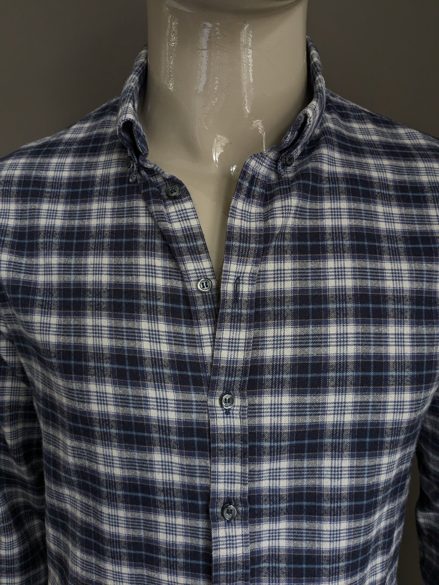 Dsquared2 Flanellhemd. Blau-Beige kariert. Größe 54 / L.