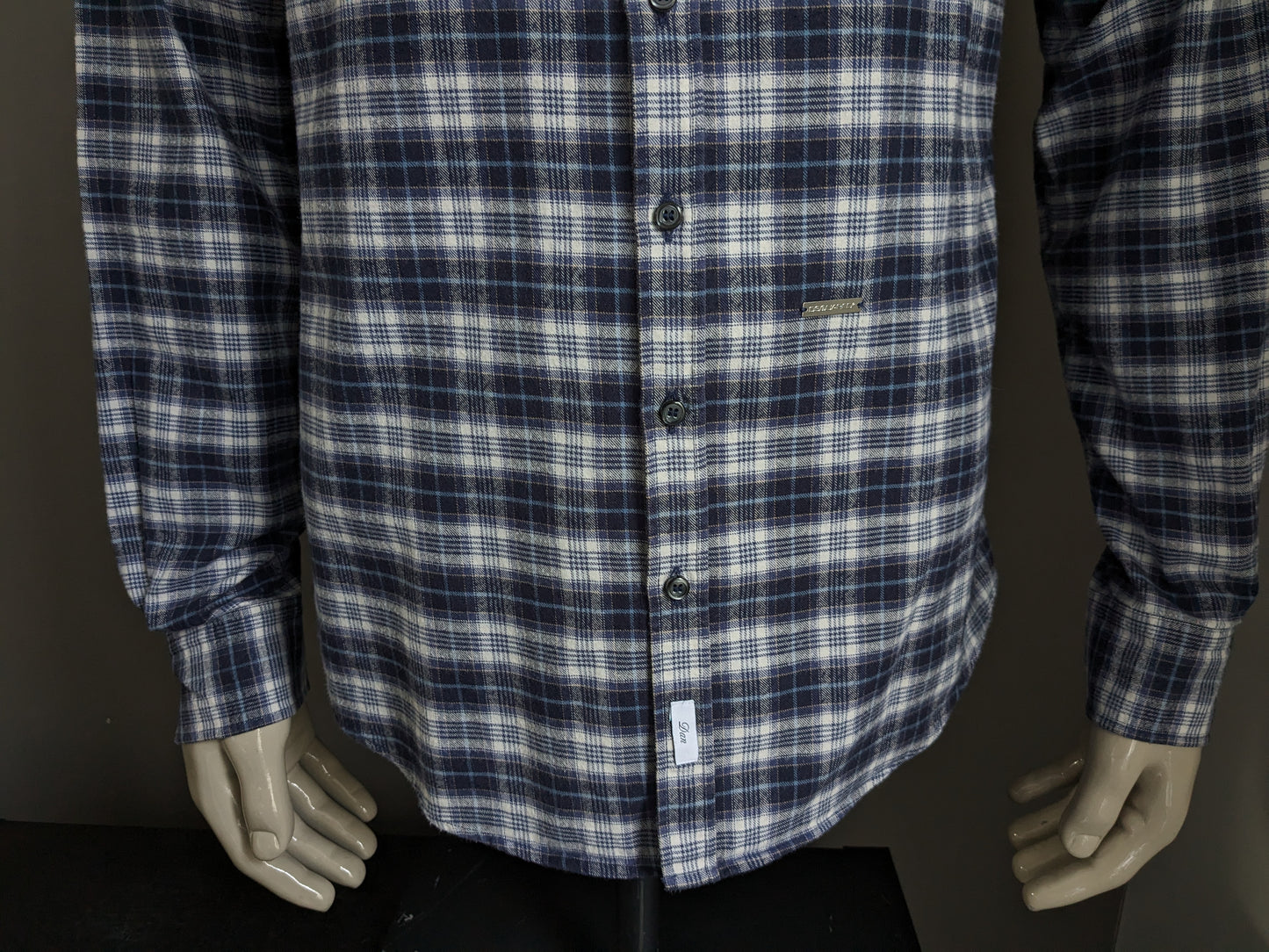 Dsquared2 Flanellhemd. Blau-Beige kariert. Größe 54 / L.