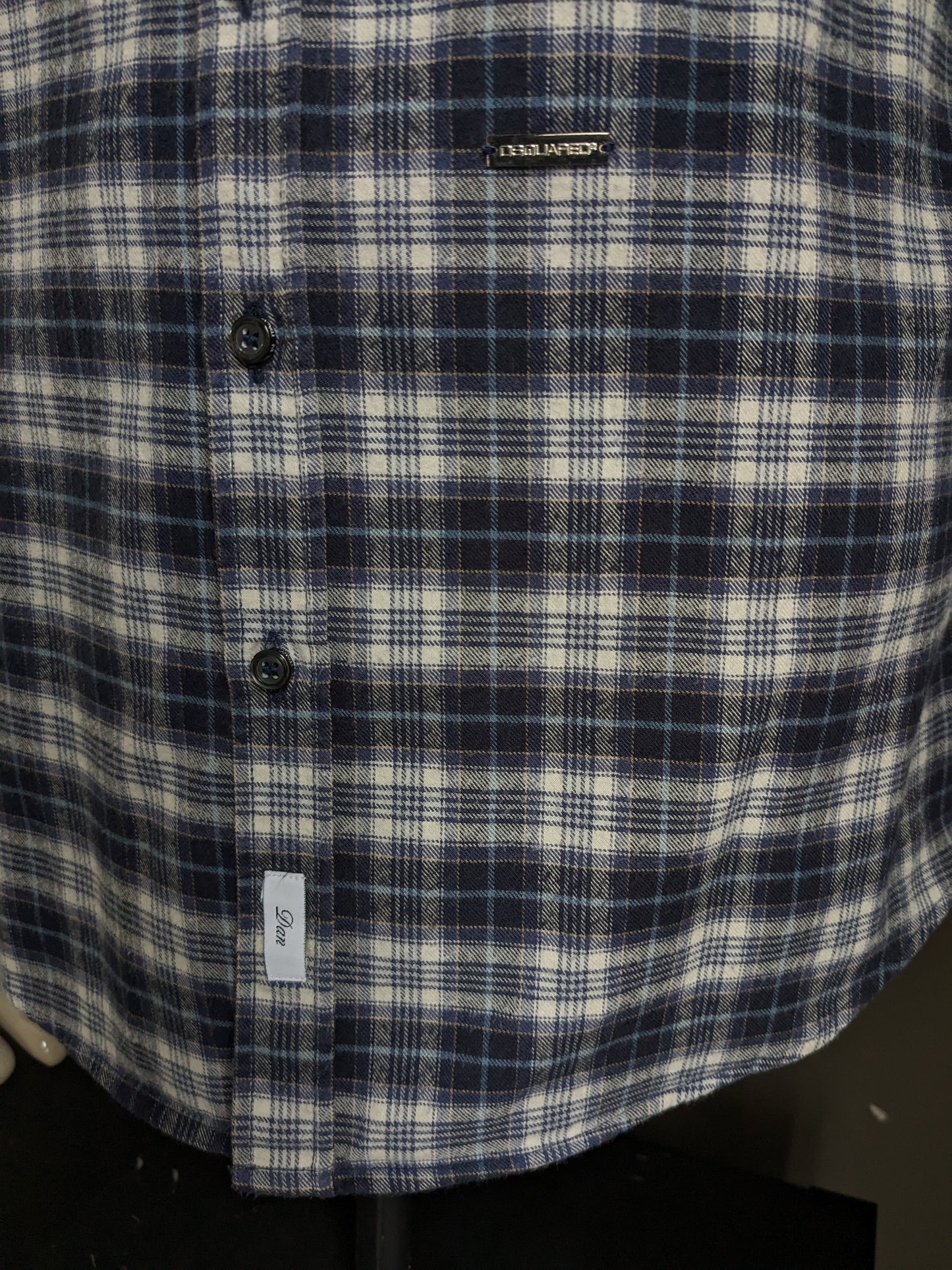 Dsquared2 Flanellhemd. Blau-Beige kariert. Größe 54 / L.