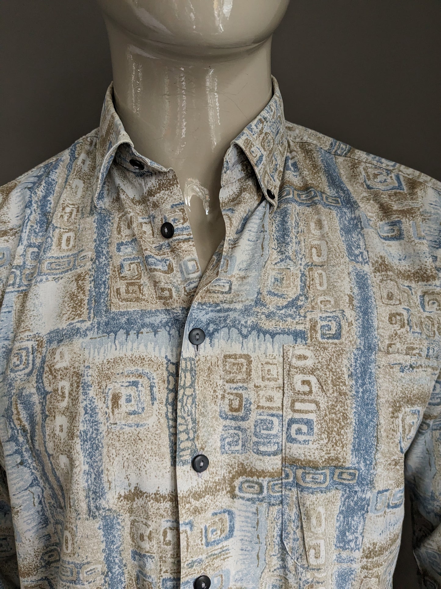 Vintage C & A 90er Hemd. Grüner Blaudruck. Größe M.