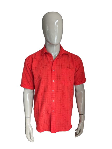 Vintage Century overhemd korte mouw. Zwart rood geruit. Maat L.