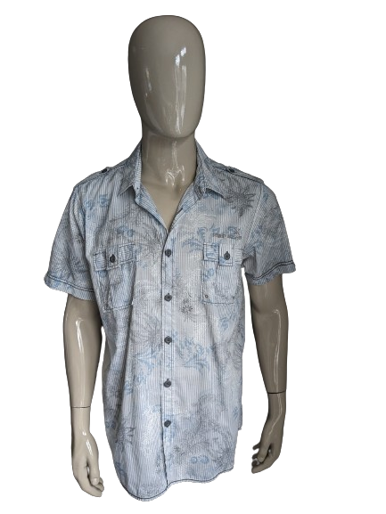 Philip Russel overhemd korte mouw. Blauw grijze print. Maat XL.
